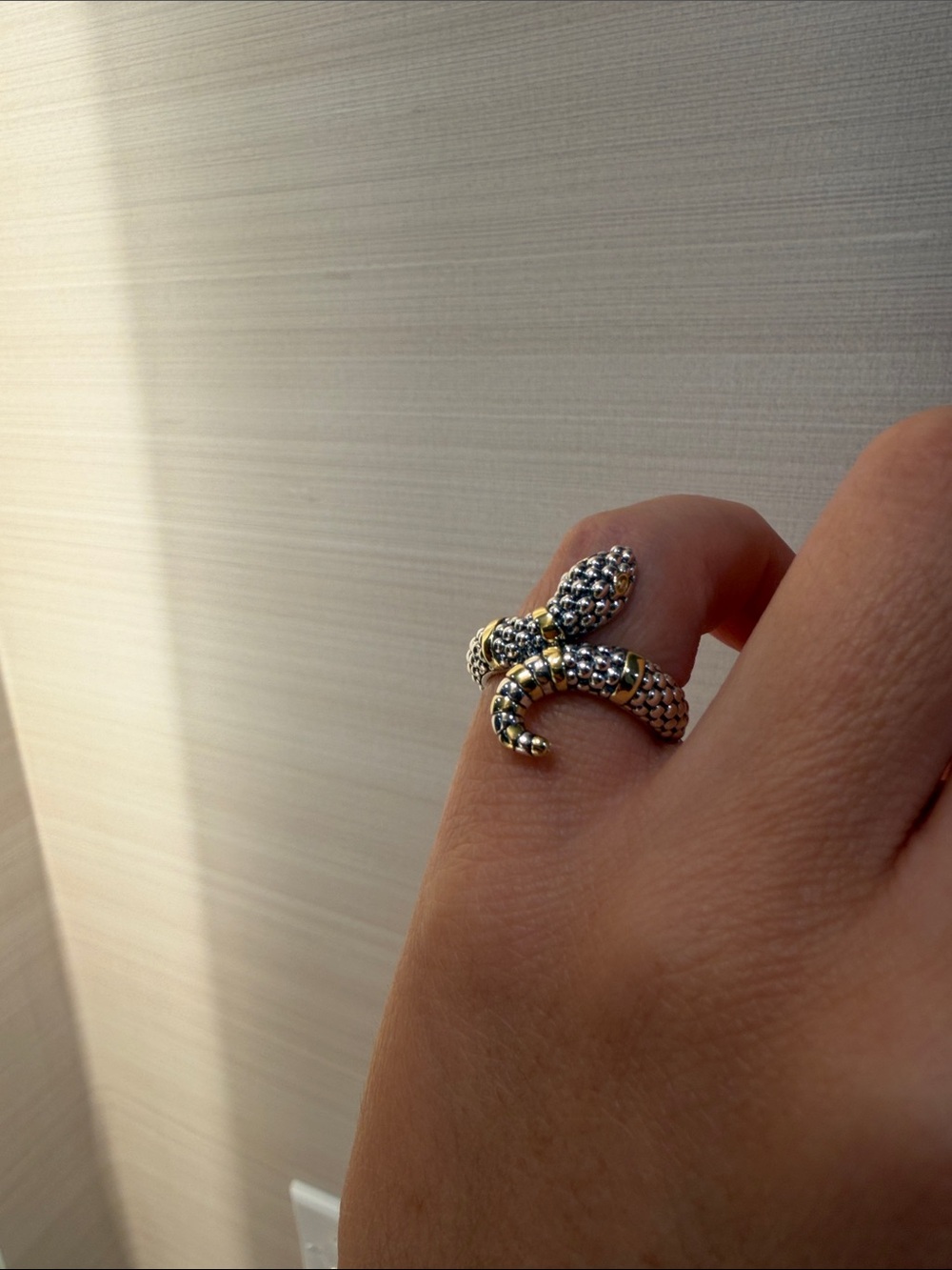 LAGOS Two-Tone Beaded Snake Wrap Ring - Silver & 18k Gold Rare Wonders Size 5 - Picture 2 of 3